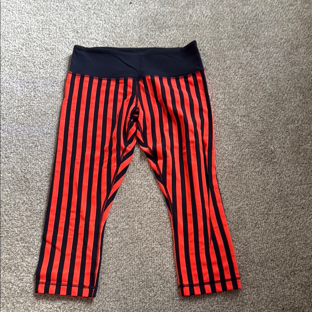 Lululemon (8) Striped Orange and Navy Leggings